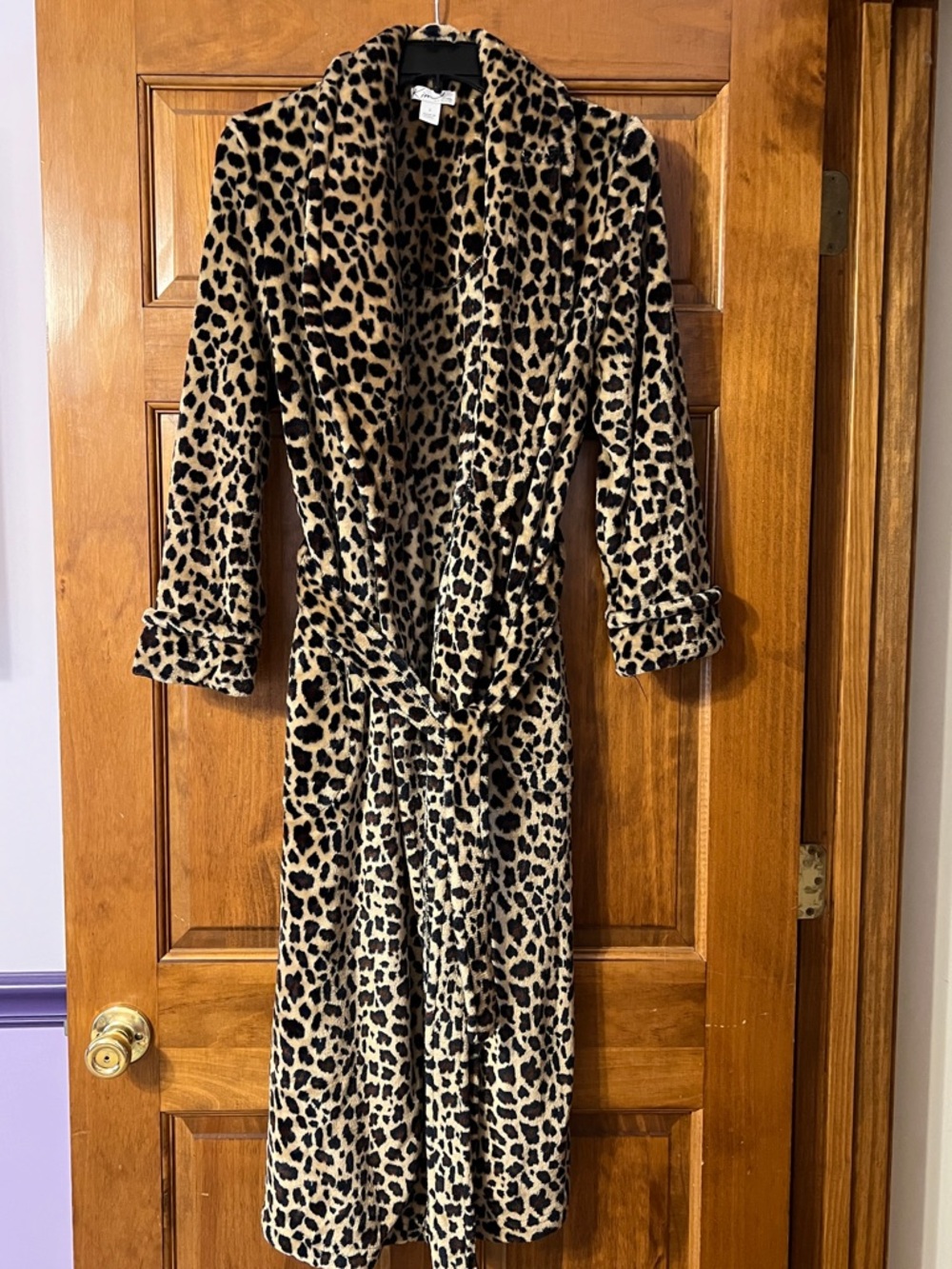 Kim Rogers Leopard Print Long Robe with Pockets - Women's Beige/Black